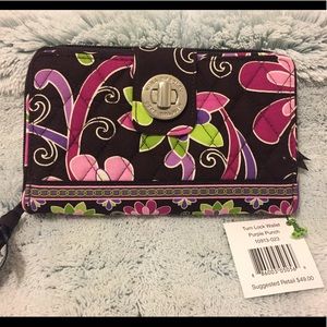 Vera Bradley, Turn Lock Wallet, Purple Punch
